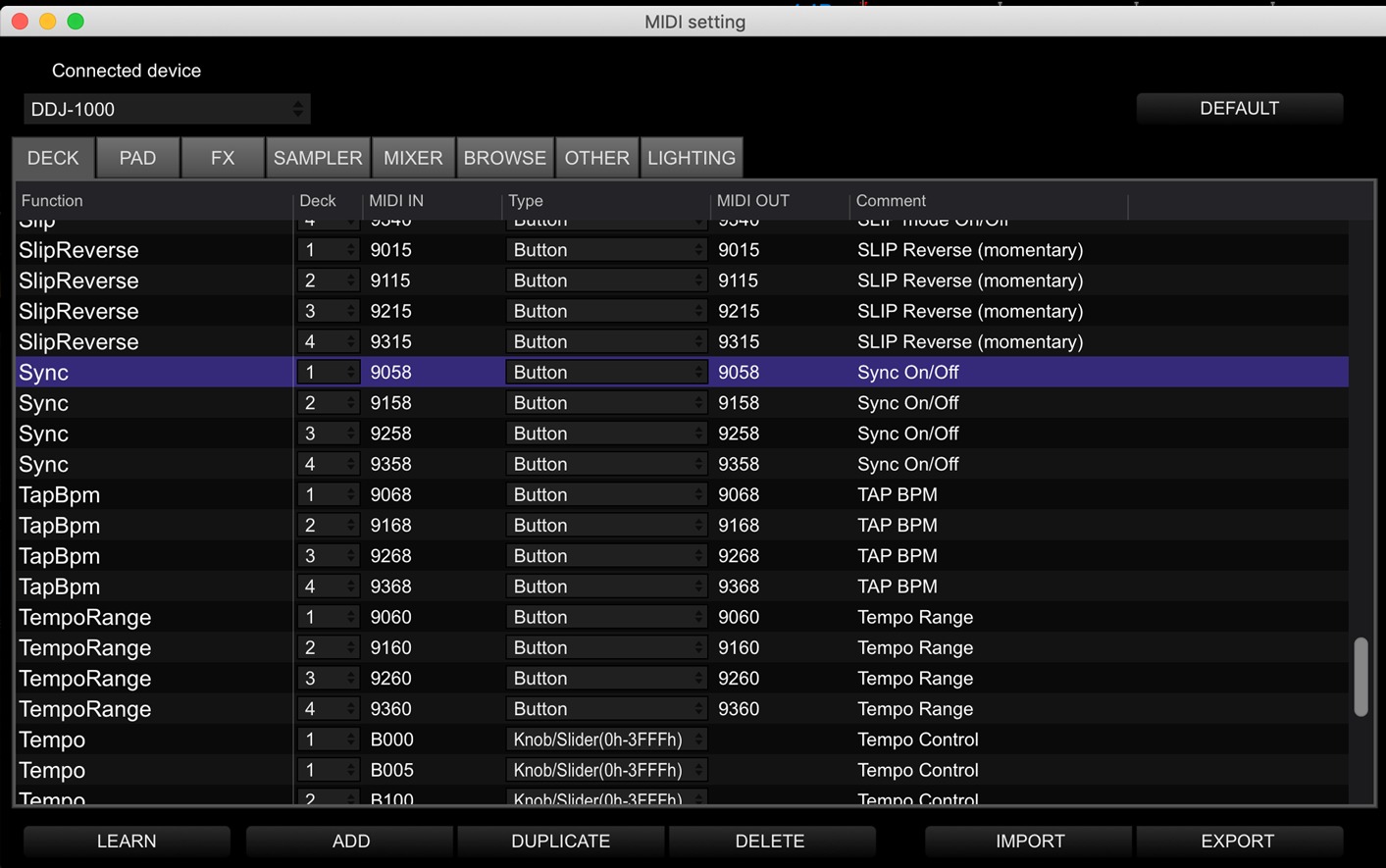 remixlive ddj sr midi mapping