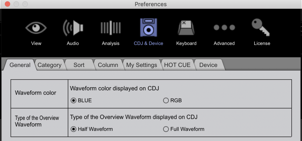 CDJ Waveform Settings in Rekordbox