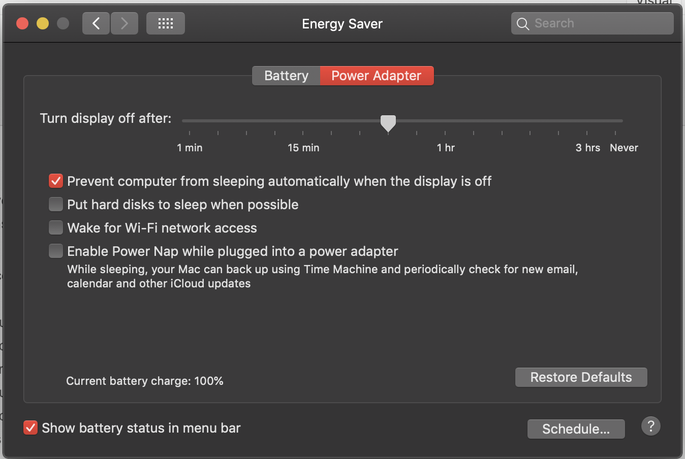 Mac Definição de Poupança de Energia