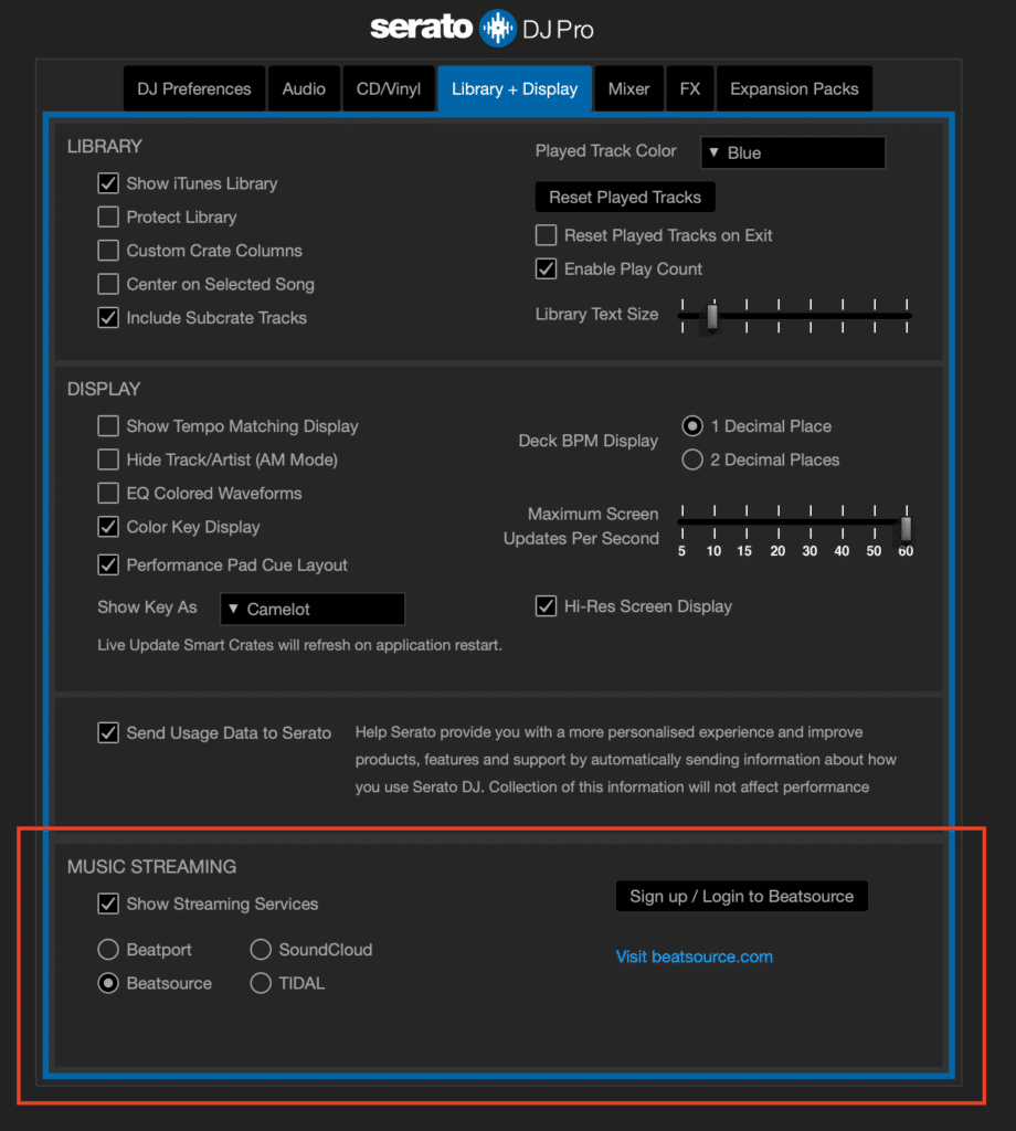 showing beatsource in serato dj