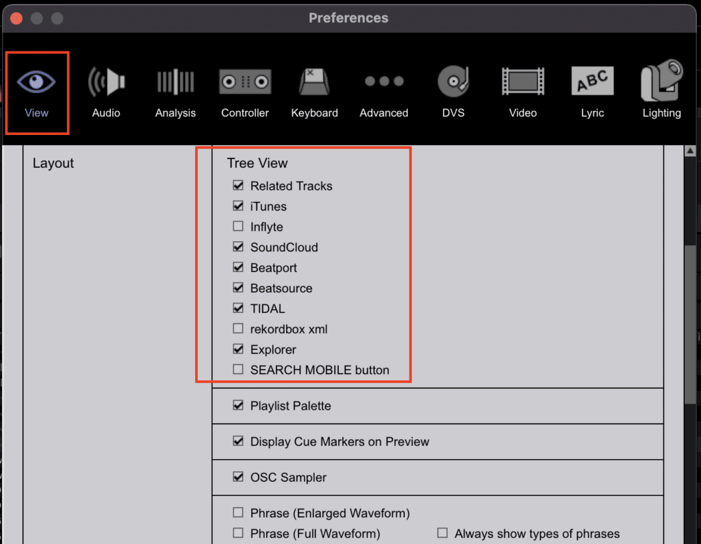 rekordbox layout settings