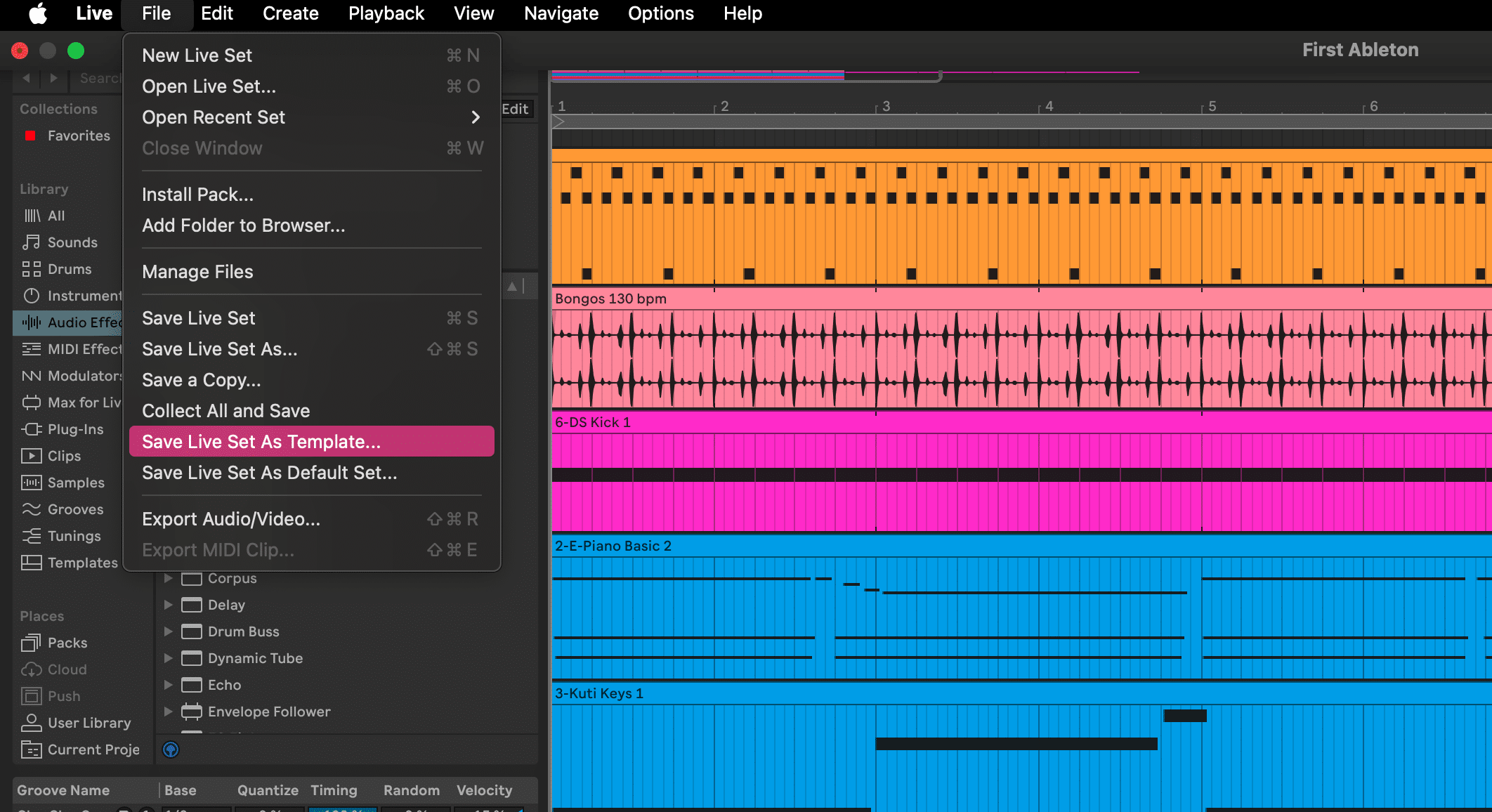 Ableton Save As Template